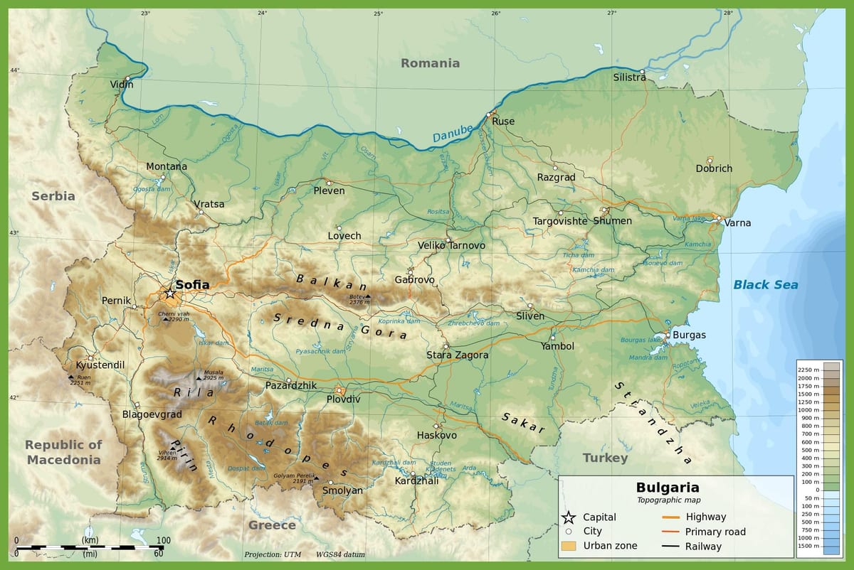 Bulgaria peta topografi