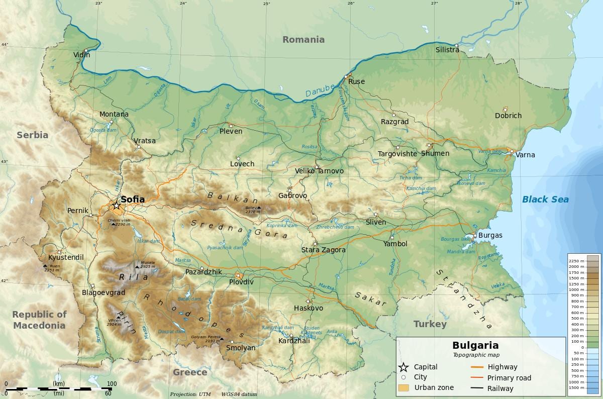 peta geografi Bulgaria
